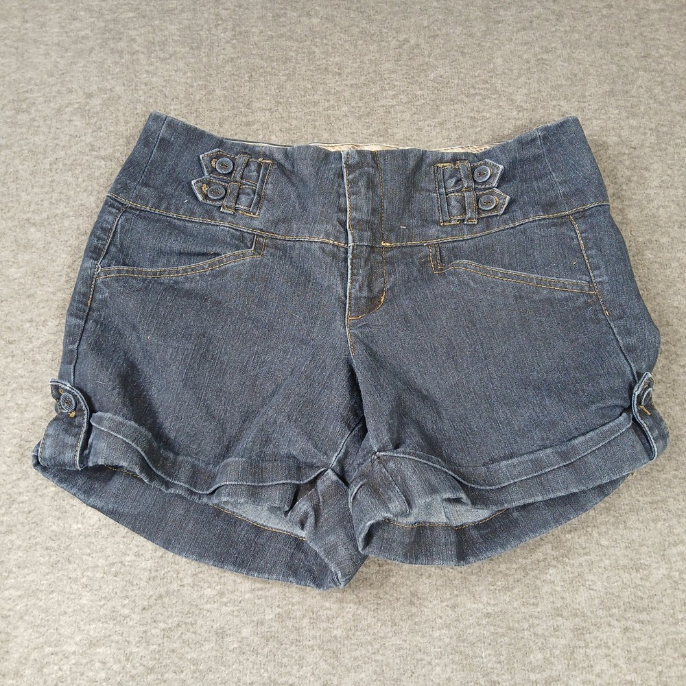 One 5 One Dark Wash High Waisted Denim Shorts‎ Cuffed Button Details Size 8